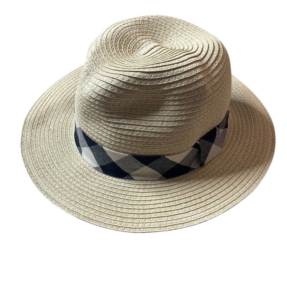 LOFT NWT Woven Tan Black White Neutral Checkered Trim Small Medium Sun Hat‎ New